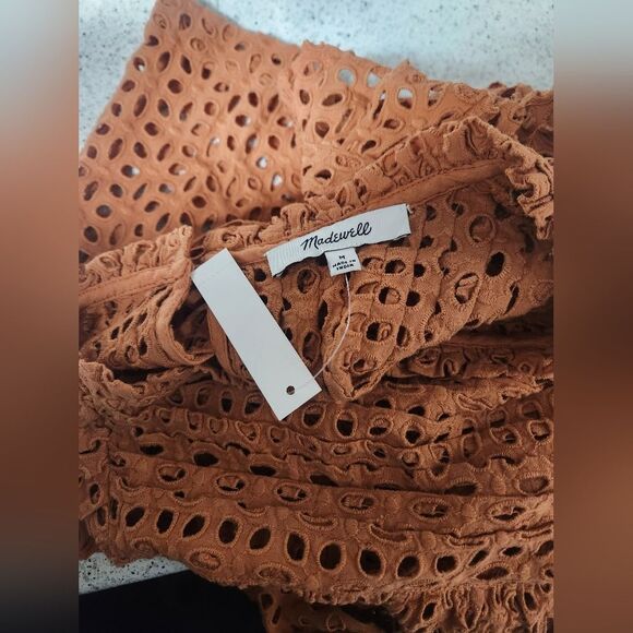 MADEWELL Eyelet Ruffle-Sleeve Pintuck Mini Dress Size M - Picture 8 of 8